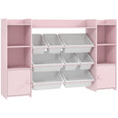 Scaffale Portagiochi per Bambini 140x30x90 cm con 8 Contenitori Rimovibili e Armadietti in MDF Rosa      