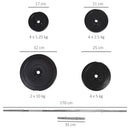 Set Bilanciere 2 Manubri Pesi 14 Dischi 