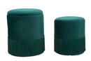 Puff Contenitore Lines Coppia Verde Ø35x42-30x32 cm in Legno e Spugna e in Ferro e Poliestere Verde