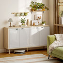 Credenza Moderna 141x35x77 cm a 4 Ante con Ripiano Regolabile Bianco Lucido e Rovere      