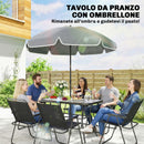 Set 8 Pezzi da Giardino con Ombrellone 6 Sedie Pieghevoli e Tavolo da Esterno in Vetro Temperato Nero      