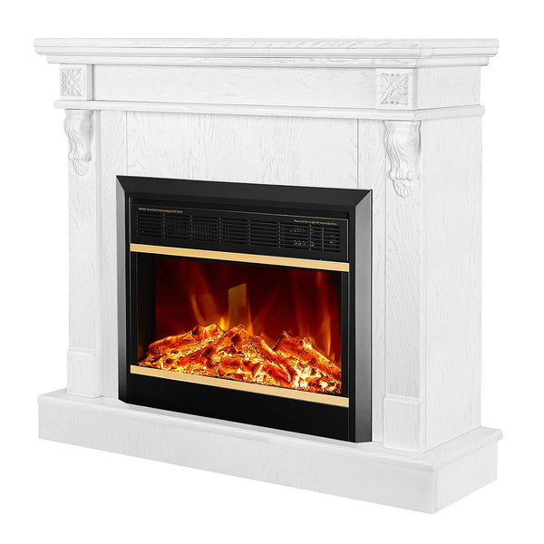 prezzo Camino Elettrico da Pavimento 90x100x30 cm Effetto Fiamma 1500W Solomon & Mars Bianco