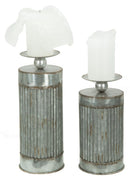 Portacandele Illinois Coppia Ø12,5x25-12,5x31 cm in Ferro Argento