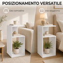 Set 2 Tavolini da Salotto Moderni 30x30x62,5 cm con Ripiano Aperto in Truciolato Bianco      