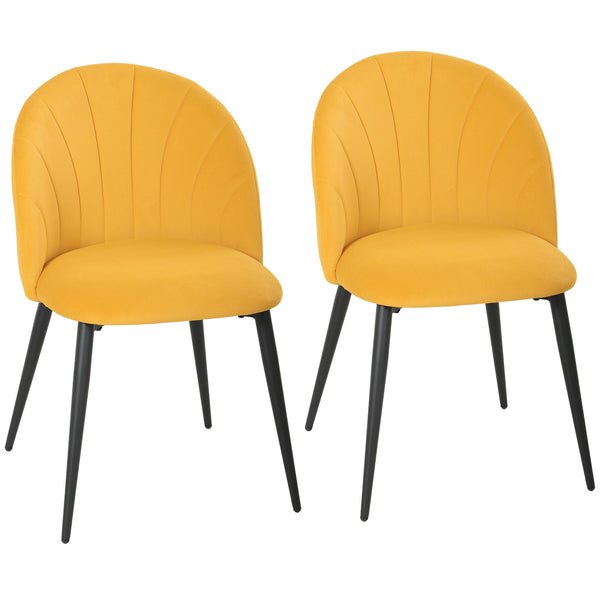 Set 2 Sedie da Pranzo Imbottite 52x55x79 cm con Schienale a Conchiglia in Velluto Giallo online