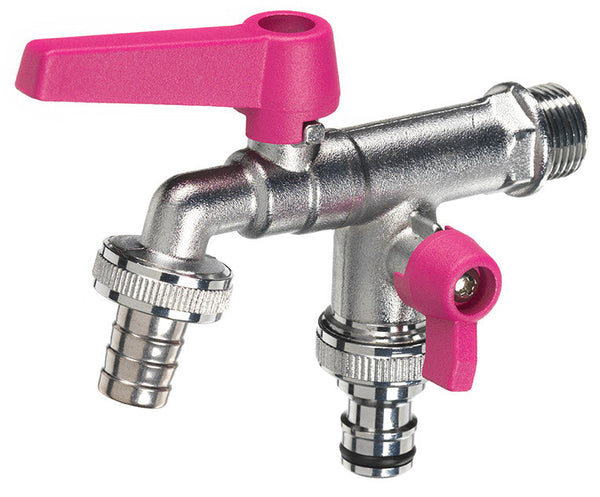 sconto Rubinetto a Sfera Doppio per Fontana da Giardino con Leve Colorate Belfer RUB/027 Ciclamino