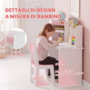 Set Scrivania 90x39x95 cm e Sedia per Bambini 5-12 Anni con Libreria Portapenne e Supporto Regolabile per Tablet in MDF Rosa      