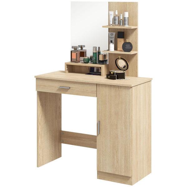 acquista Consolle Trucco 90x38x138 cm con Specchio Cassetto e Mobiletto in Truciolato Colore Acero