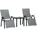 Set Tavolino e 2 Sdraio Reclinabili da Giardino Tessuto a Rete e Cotone Grigio Scuro
