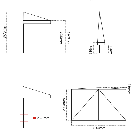 Ombrellone da Giardino 2x3 m Palo Ø57 mm Mezzaluna in Legno Telo in Acrilico Ecrù