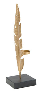 Scultura Foglia con Portacandele Glam 10x10x34 cm in Ferro Oro e Nero