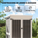 Armadio da Giardino 94x43x166 cm con Ripiani Rimovibili e Porta Bloccabile in Legno e Acciaio Bianco e Nero      