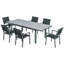 Set Tavolo Allungabile e 6 Sedie Pieghevoli da Giardino  in Alluminio Grigio e Nero