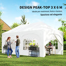 Gazebo da Giardino Pieghevole 3x6 m con Pareti Rimovibili e Borsa di Trasporto Bianco      