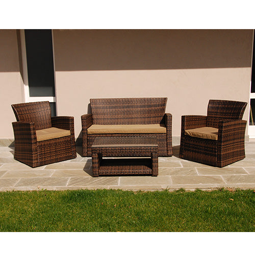 Set Salottino Polyrattan Marrone Divano Poltrone Tavolino per Arredo Giardino online