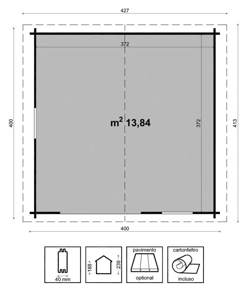 Casetta da Giardino Porta Doppia 2 Finestre 400x400 cm in Legno Valencia