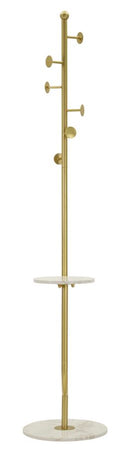 Appendiabiti da Terra Shelf 40x35x176 cm in Metallo e Marmo Artificiale Oro e Bianco      