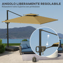 Ombrellone a Braccio 250x250 m con Base Riempibile Manovella e Testa Inclinabile in Metallo e Poliestere Cachi      