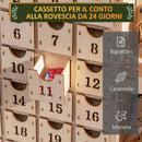 Calendario Avvento di Natale 22x9x30 cm con 12 Luci a LED in Compensato Arancione