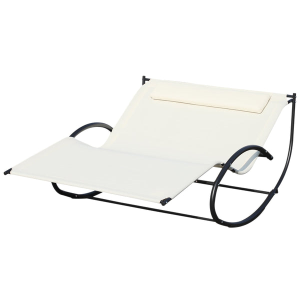 sconto Lettino Prendisole a Dondolo 2 Posti da Giardino 140x200x88 cm in Metallo e Textilene Bianco Crema