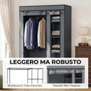 Armadio in Tessuto Salvaspazio 110x45x175 cm con Barra Appendiabiti e 5 Ripiani Struttura in Acciaio Grigio      