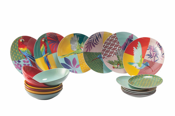 Servizio Piatti 18 Pezzi in Porcellana e Gres Multicolor Villa d'Este Home Tivoli Parrot Groove prezzo