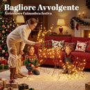 Renna Natalizia Luminosa con Slitta 82x32x120 cm con 175 LED Bianco Caldo 8 Modalità Timer e IP44 in Metallo e Rattan PP Marrone      