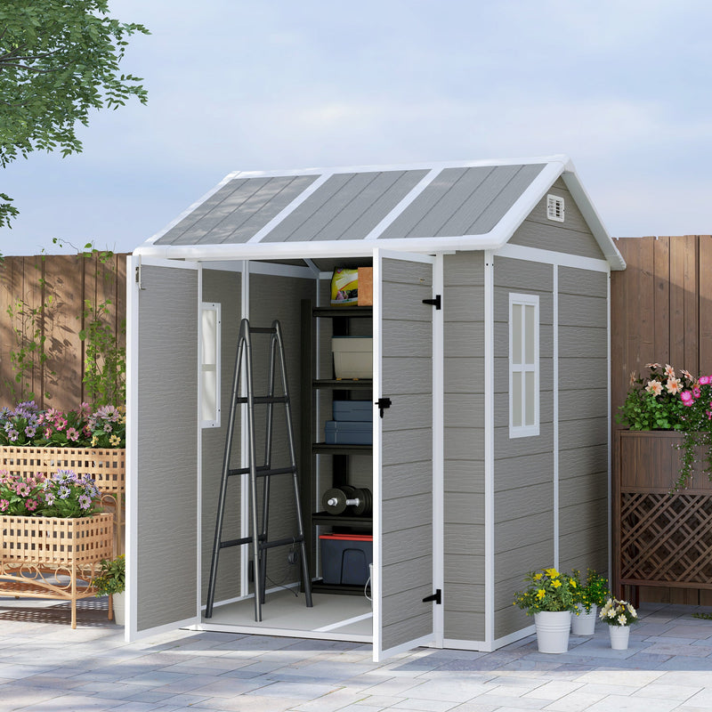 Casetta Box da Giardino 180x180 cm con Pavimento 2 Porte con Blocco e Finestra in Resina Grigio  
