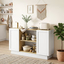 Credenza 133x35x79,7 cm con 2 Ripiani Aperti e 2 Armadietti in Pannello Truciolare e MDF      