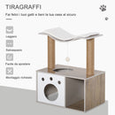 Albero Tiragraffi per Gatti 60x37x74 cm con Cuccia in Legno Marrone Chiaro