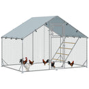 Recinto per Galline da 6 mq 300x200x195 cm per 6-8 Animali con Tetto Impermeabile Mangiatoia e Posatoio Argento  