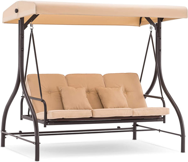 Dondolo Letto 3 Posti da Giardino 192x120x170 cm in Acciaio e Poliestere Beige prezzo