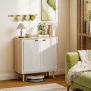 Credenza Moderna 72x35x77 cm a 2 Ante con Ripiano Regolabile Bianco Lucido e Rovere      