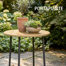 Tavolino da Giardino Rotondo Ø48x51 cm in Metallo Effetto Legno Naturale      