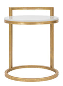 Tavolinetto Round Marble 40x43x50 cm in Ferro e Marmo Oro e Bianco