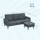 Divano 3 Posti con Poggiapiedi Chaise Longue 196x140x88 cm Effetto Velluto Grigio Carbone  
