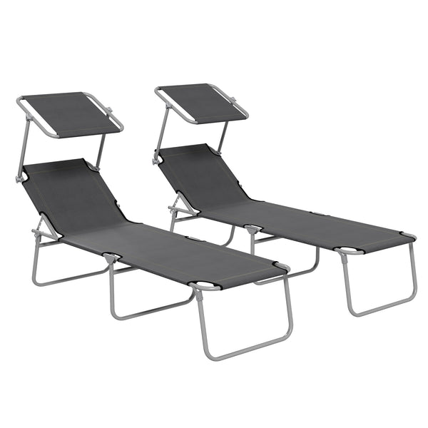 sconto Set 2 Sdraio da Giardino 187x58x36 cm Pieghevoli con Tettuccio Regolabile in Tessuto Oxford e Metallo Grigio