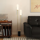 Lampada da Terra a U con 2 Luci 26x12x150 cm Interruttore a Pedale e Base in Marmo Bianco Nero e Oro   