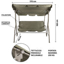 Dondolo da Giardino 3 Posti 170x110x160 cm con Tetto Parasole in Acciaio e Poliestere Verde      
