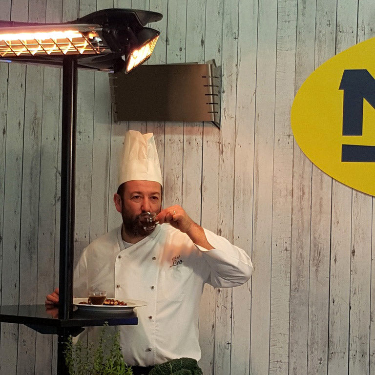 Stufa Elettrica ad Infrarossi a Piantana 3600W con Tavolino Moel Girasole 769T Table