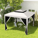 Gazebo da Giardino 300x300 cm con Zanzariera Doppio Tetto e 8 Fori in Acciaio e Poliestere Bianco Crema  