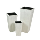 Set 3 Portavasi in Polyrattan 37x37H76cm Alto Quadro Bianco