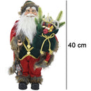 Statuina Babbo Natale 40 cm con Sacco Regali e Lanterna Vestiti in Tessuto Rosso e Verde      
