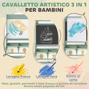 Lavagna per Bambini 3 in 1 54x46x94 cm con Cavalletto Rotolo di Carta e 2 Cestelli in Legno Verde  