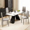 Set di 4 Sedie da Pranzo 41x50x97 cm con Schienale Alto in Finta Pelle e Acciaio Grigio      
