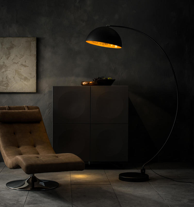 Lampada da Terra 117x36xH183 cm Paralume in Metallo Lucia Paralume nero opaco/oro