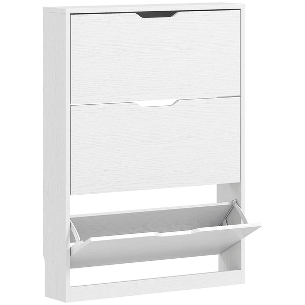 Scarpiera Slim 80x17x108 cm a 3 Cassetti Ribaltabili con Intaglio Inferiore in Legno Bianco acquista