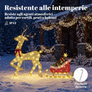 Renna Natalizia Illuminata con Slitta 80x23x125 cm con 95 LED Bianco Caldo 8 Modalità e Timer in Metallo e Poliestere Oro      