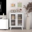 Credenza Moderna Multiuso 61x35x75 cm con 2 Ante Trasparenti e 2 Ripiani Bianco