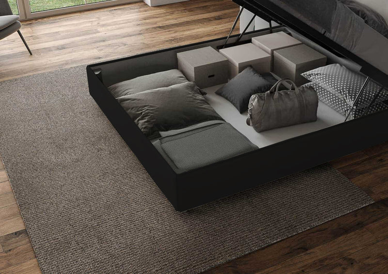 Letto Matrimoniale Senza Testata Imbottito in Similpelle Adele Nero Varie Misure